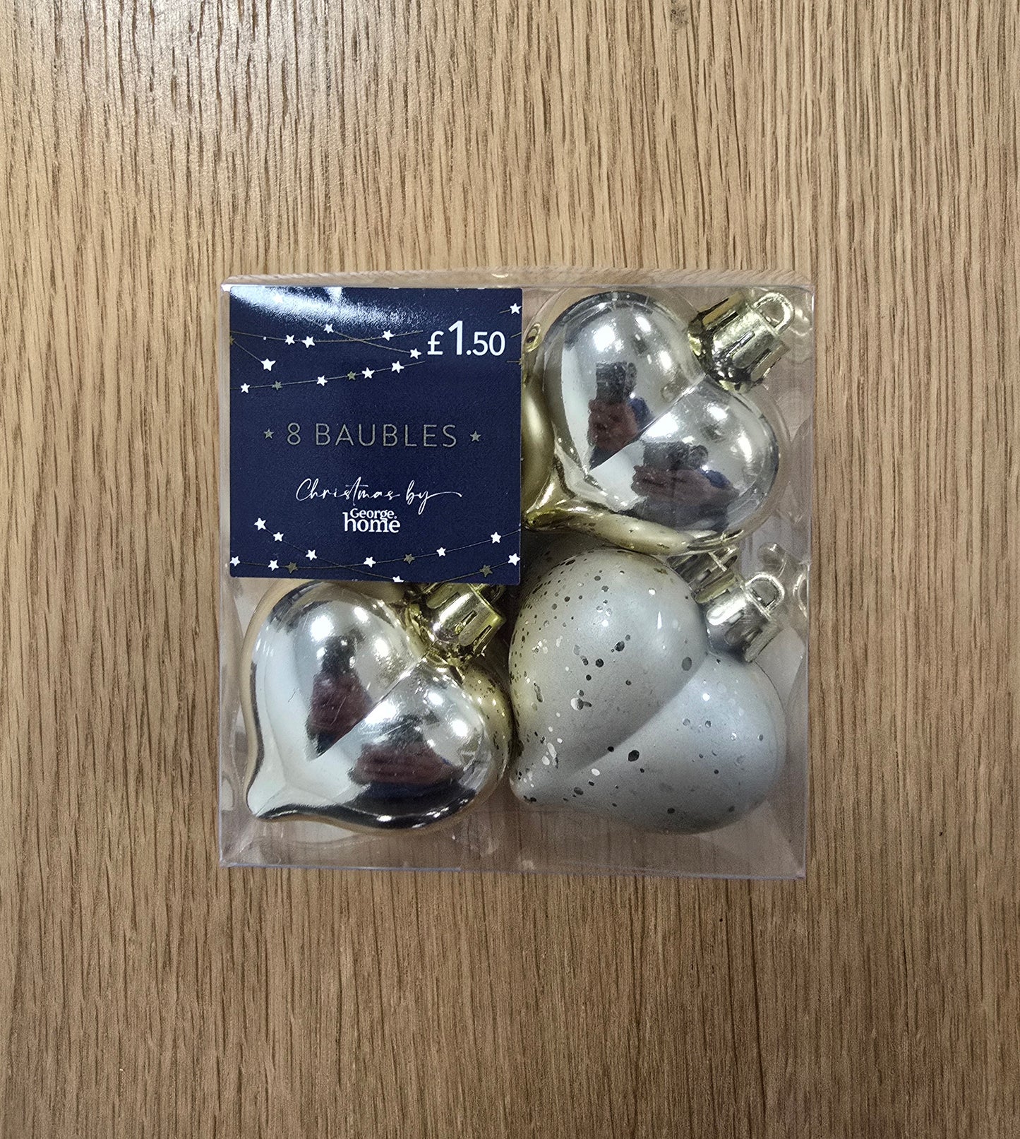 Christmas Gold Heart Baubles - 8 Pack