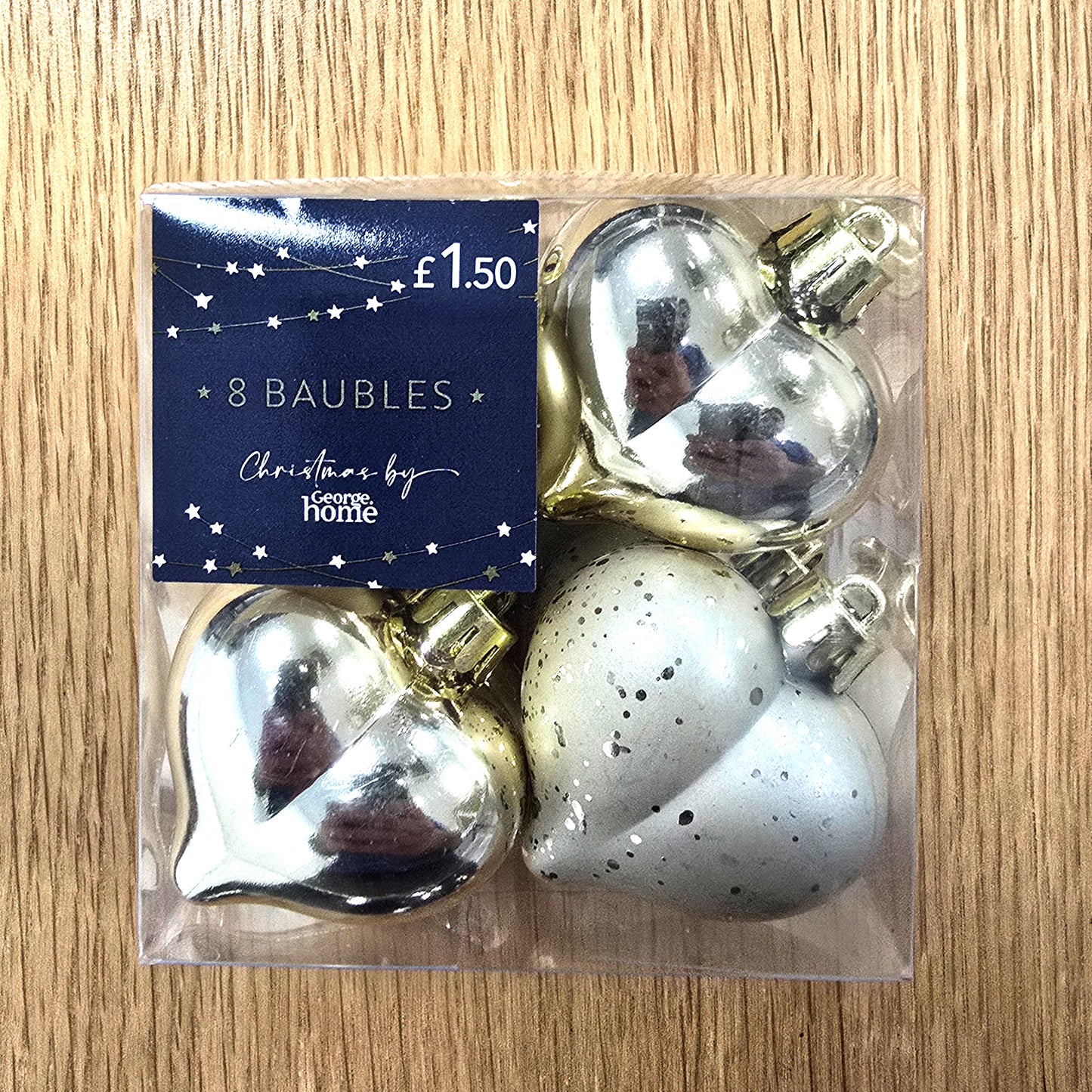 Christmas Gold Heart Baubles - 8 Pack