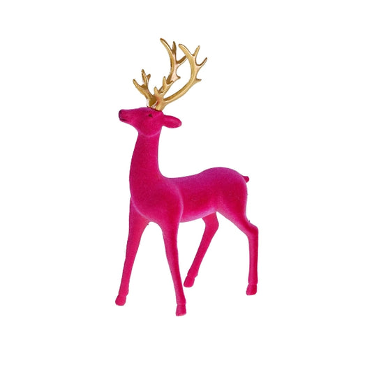 Elegant Pink Velvet Reindeer Decoration with Gold Antlers - Stylish Home Accent