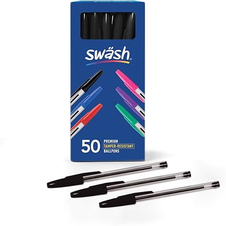 Swash Medium Tip Tamper-Resistant Ballpoint Pens 50-Pieces, Black