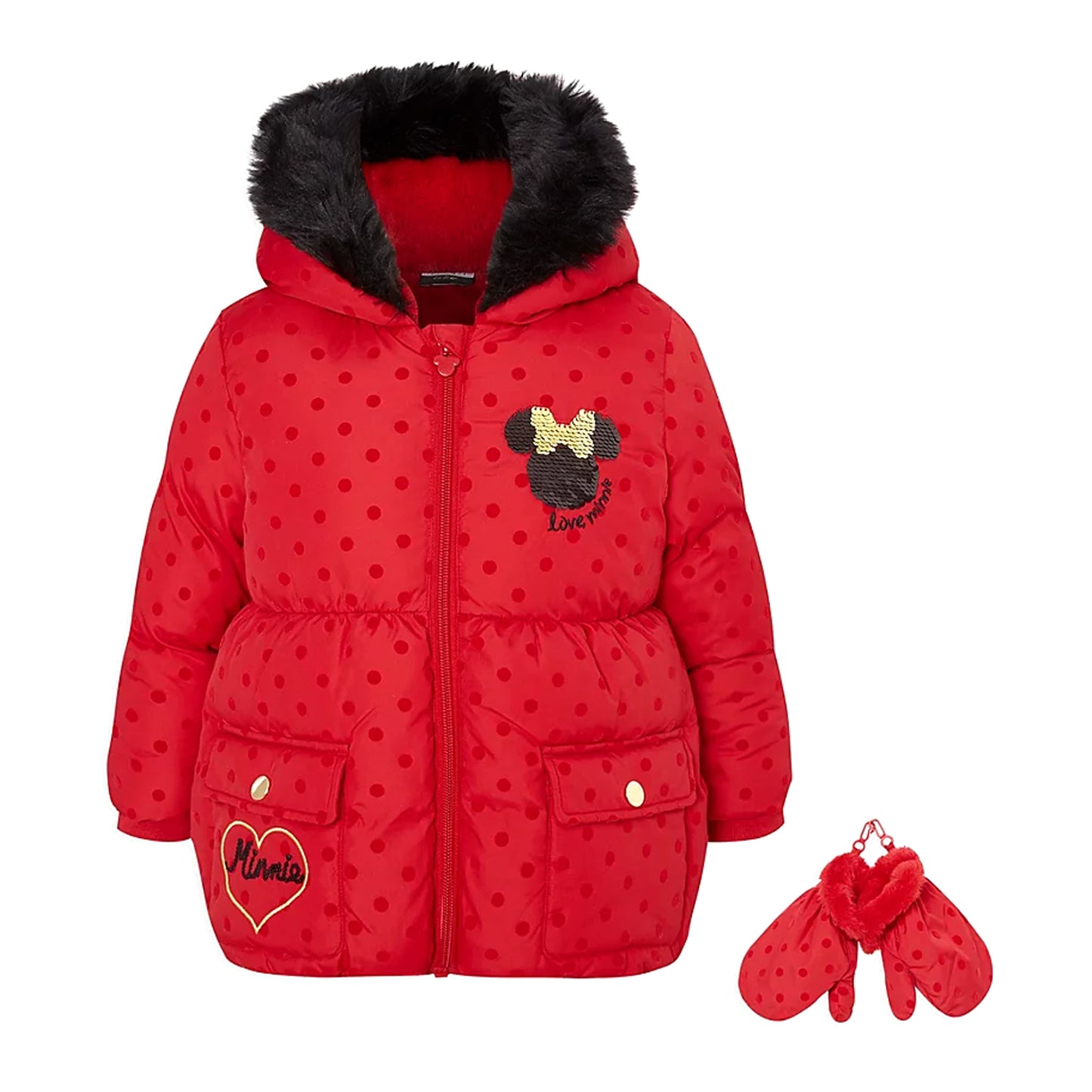 Disney Minnie Mouse Red Polka Dot Padded Coat and Mittens