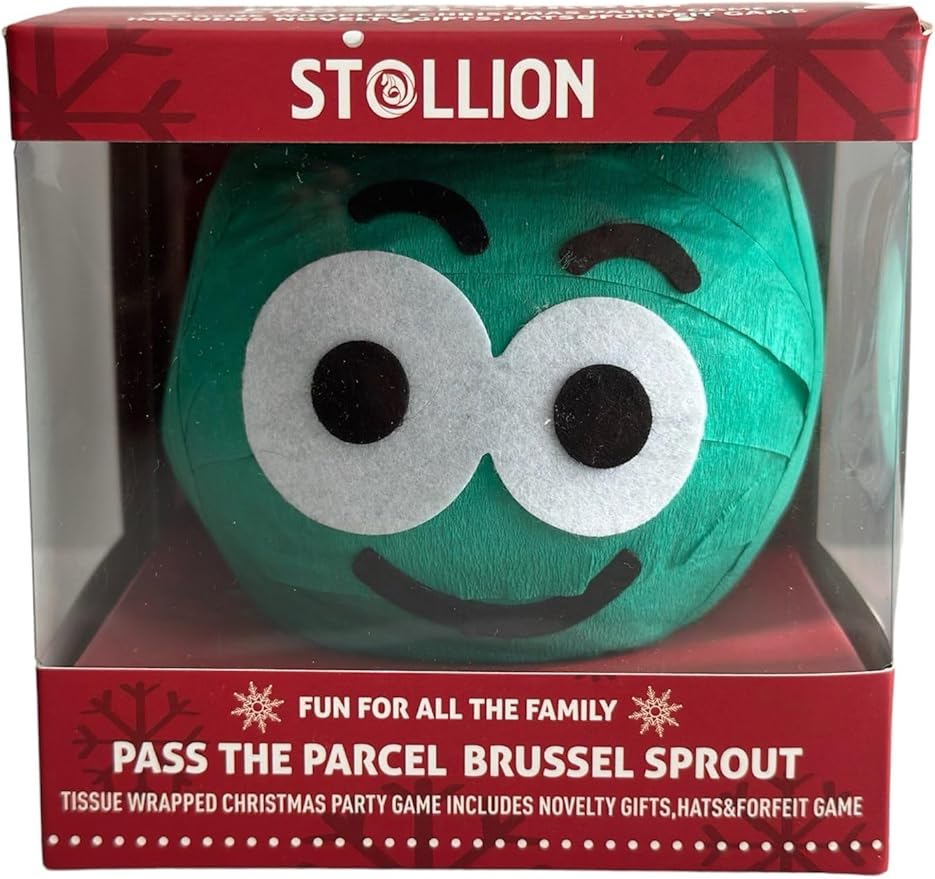 St@llion Christmas Pass the Parcel Peel & Reveal Game, Brussel Sprout Novelty Family Xmas Decoration Party 24 Novelty Prizes and Gifts Great for Fun (Pack of 1)