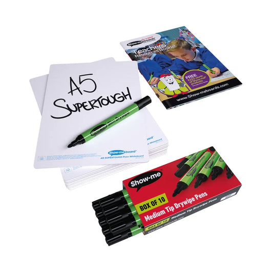 Show-me Supertough Drywipe Board Plain Pen and Eraser A5 (Pack of 10)