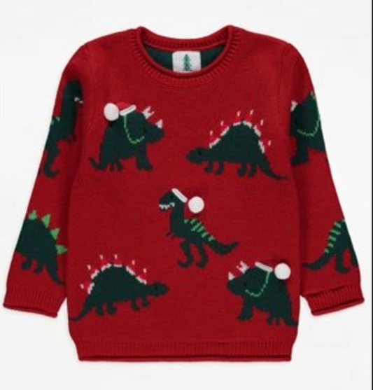 George Christmas Sweater Dinosaurs - Red Size 2-3 years