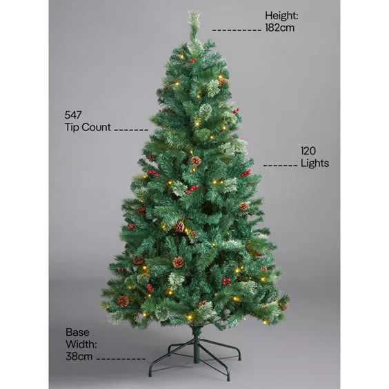 George Home 6ft Pre Lit LED Pinecone Christmas Tree 6ft