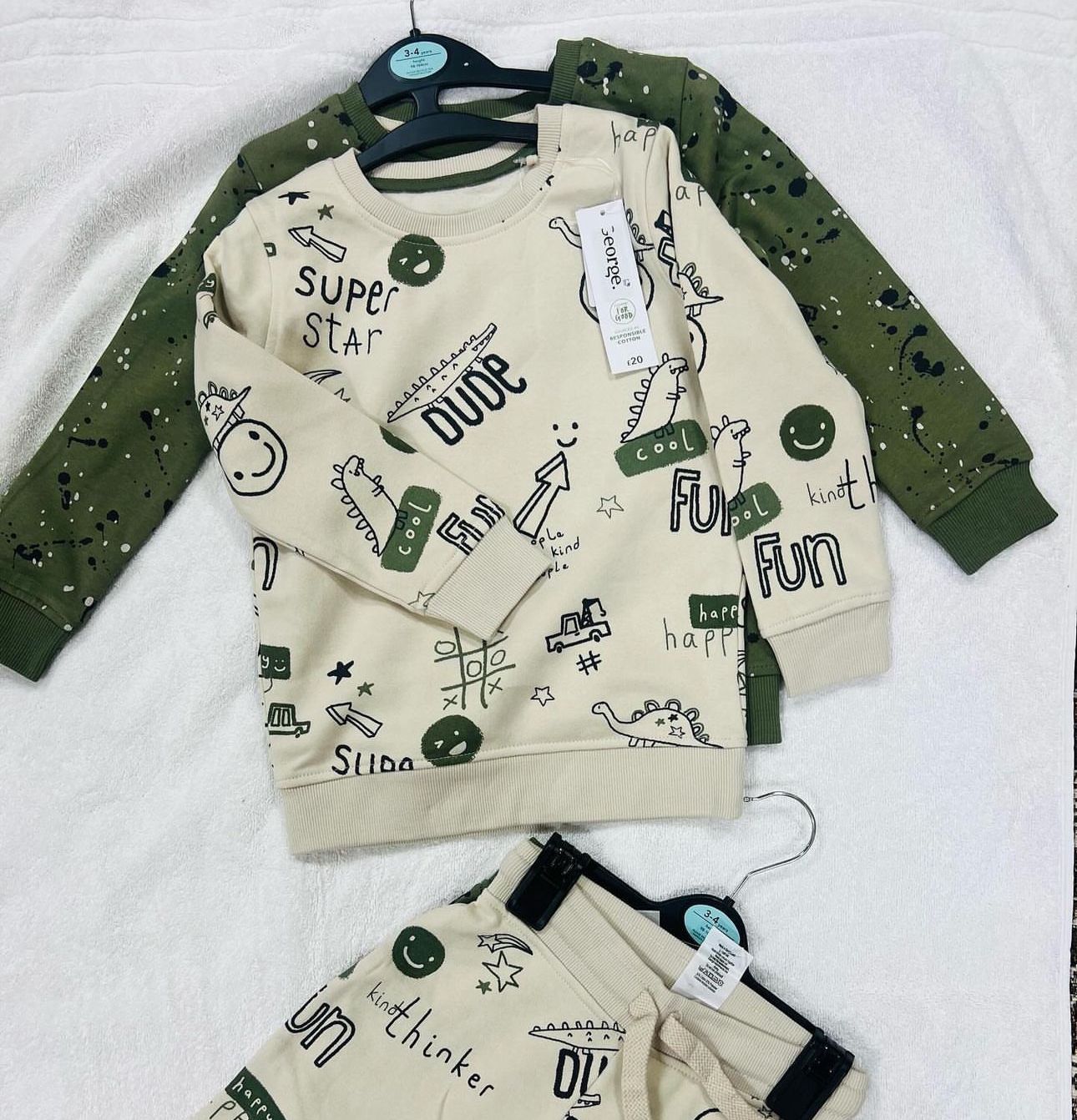 George Assorted Graffiti Doodle Print Sweatshirt and Joggers Outfit 2 Pack - Khaki