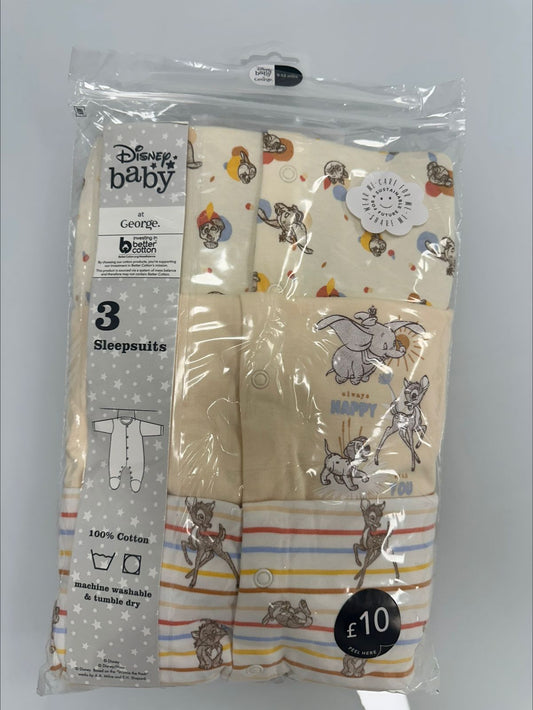 George Bambi Baby SleepSuits Pack Of 3