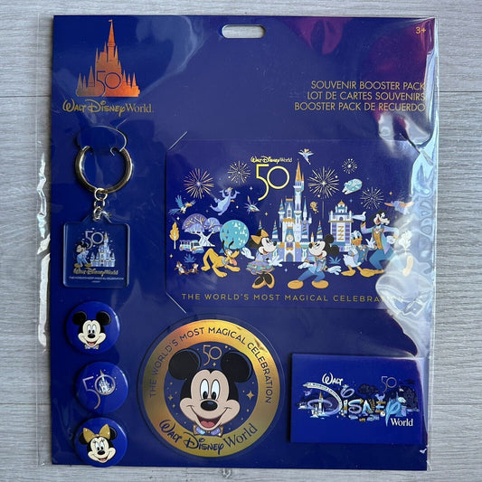 Walt Disney World 50th Anniversary Souvenir Booster Set Magnet Keychain Pin