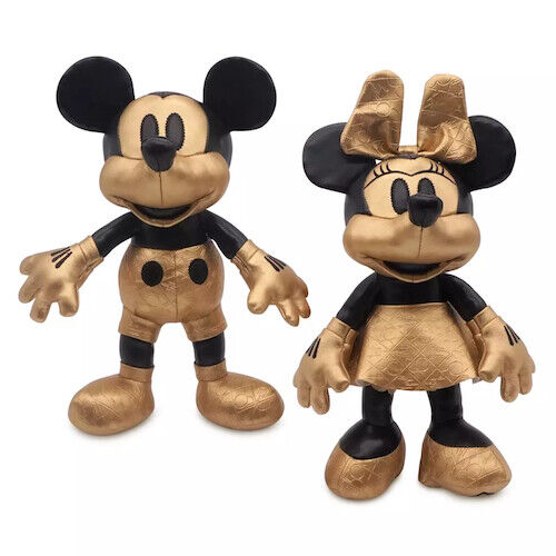 WALT DISNEY WORLD 50th Anniversary Mickey & Minnie Mouse LUXE Gold Plush Box Set