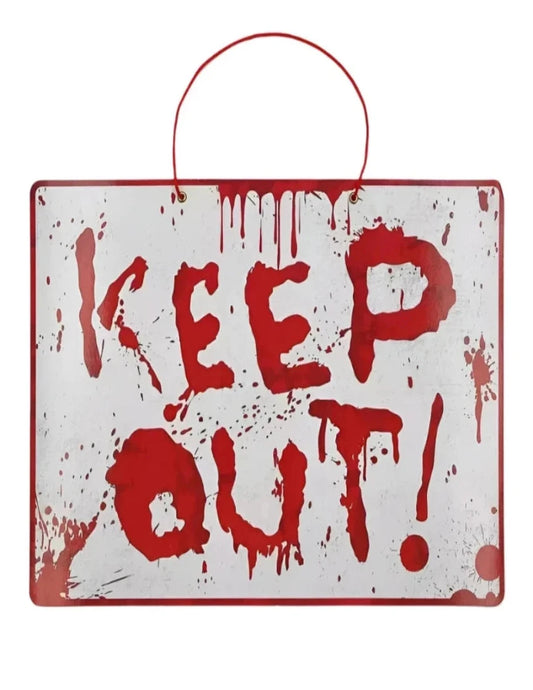 HALLOWEEN 'KEEP OUT' HANGING SIGN SCARY CARDBOARD SIGN HOME DECOR